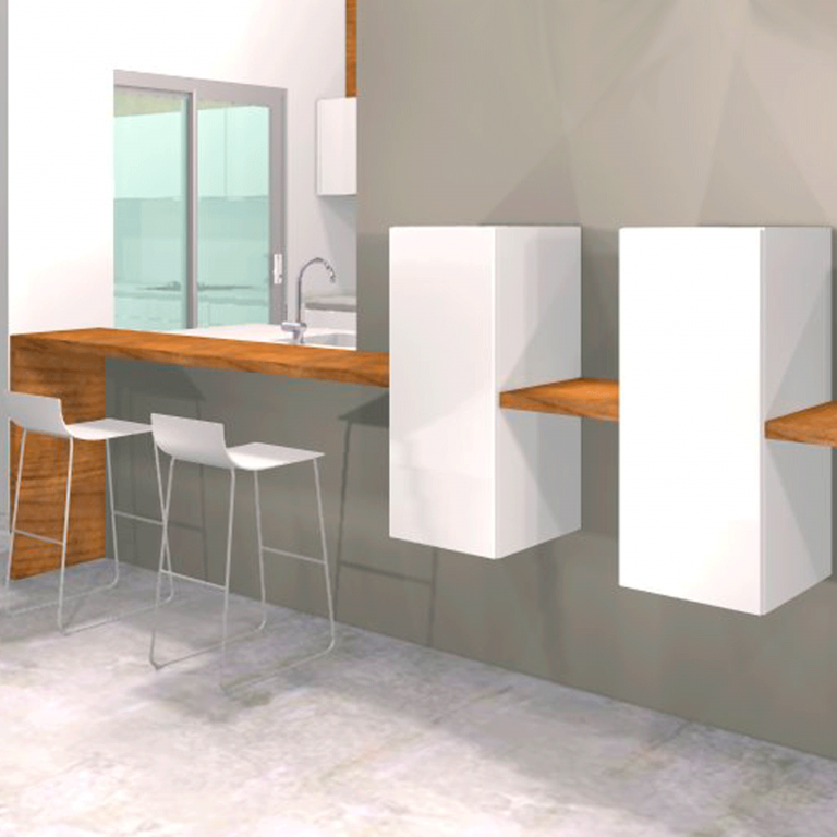 cocina-barra-roble y blaco