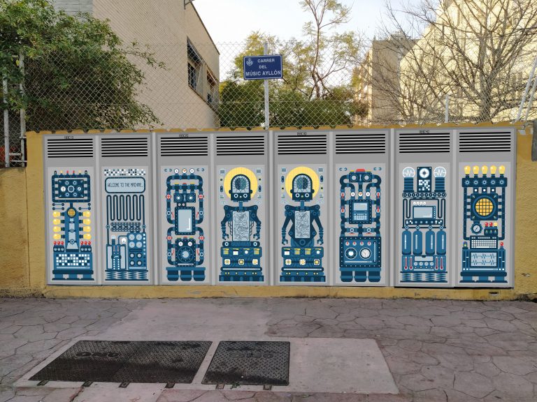 mural maquinas fotomontaje