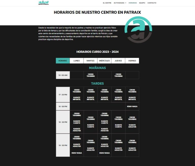 AVIVAT Captura de pantalla horarios